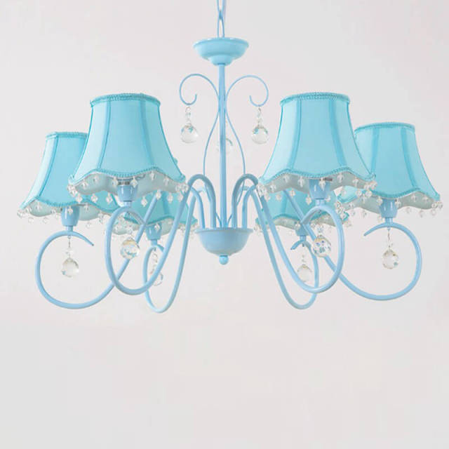 Crystal Chandelier Pendant Light with Fabric Lampshade for Princess