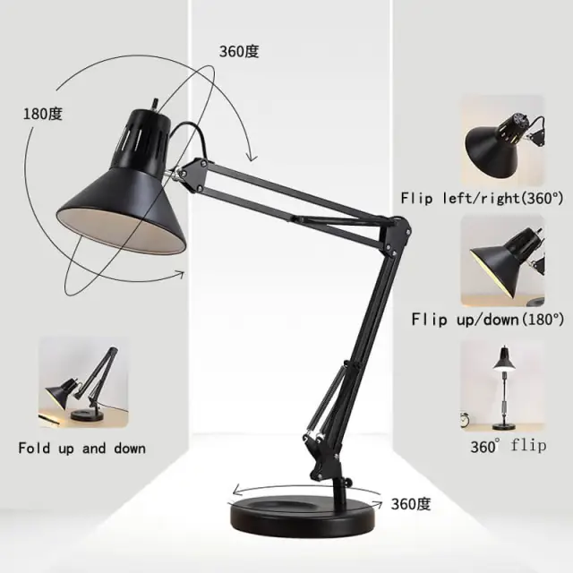 OOVOV Metal Desk Lamp Adjustable Table Lamp with On/Off Switch Swing Arm Desk Lamp with Clamp Eye-Caring Reading Lamp for Bedroom Study Room Office