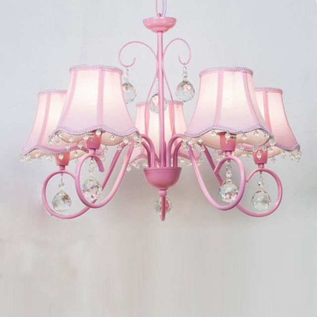 Crystal Chandelier Pendant Light with Fabric Lampshade for Princess