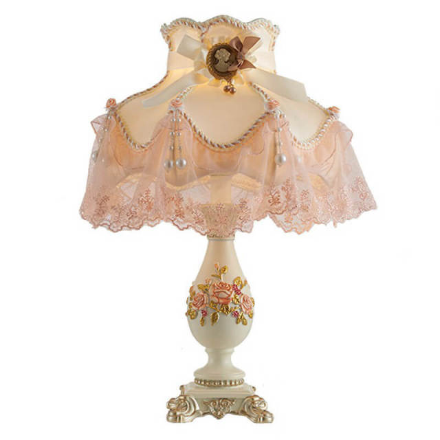 OOVOV Pastoral Fabric Princess Room Desk Lamp European Fashion Bedroom Desk Lamps Living Room Table Lamp