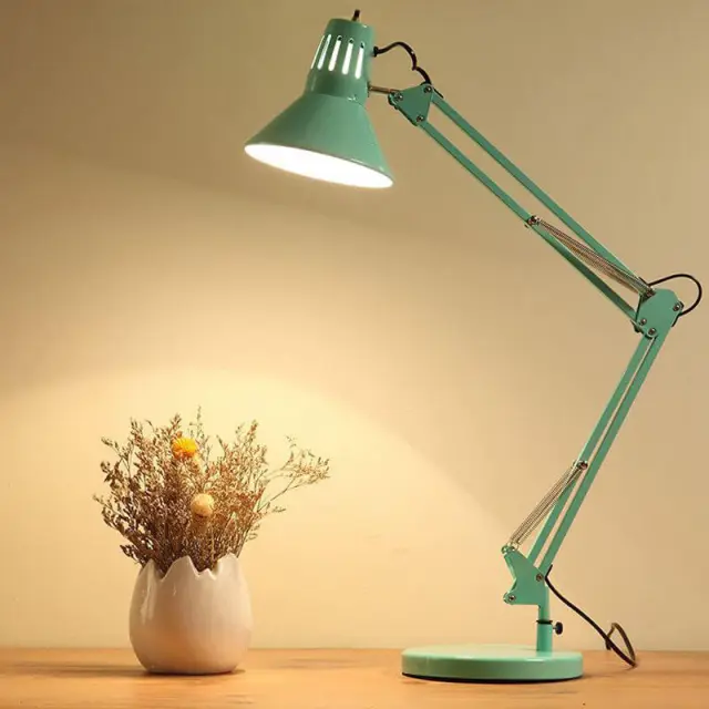 OOVOV Metal Desk Lamp Adjustable Table Lamp with On/Off Switch Swing Arm Desk Lamp with Clamp Eye-Caring Reading Lamp for Bedroom Study Room Office