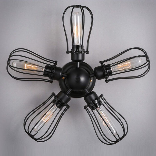 OOVOV Industrial Rotatable Semi-Flush Mount Ceiling Light Metal Vintage Ceiling Light Fixtures for Dining Room Kitchen Bar Cafe Black Painted Finish