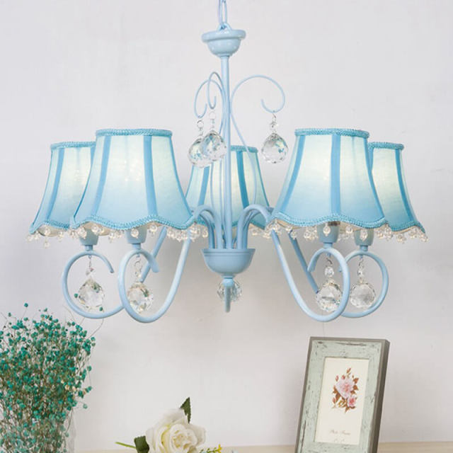 Crystal Chandelier Pendant Light with Fabric Lampshade for Princess