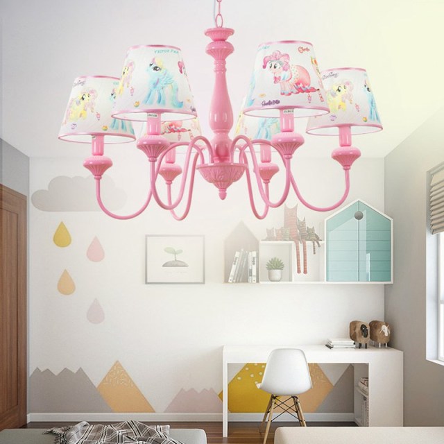 OOVOV Pink Princess Room Chandelier Cartoon Chandelier Lighting Flush Mount Ceiling Light Fixture Pendant Lamp for Girls Room Bedroom Baby Room 5 E14