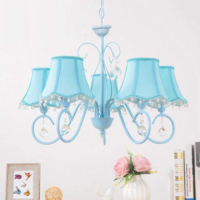 Crystal Chandelier Pendant Light with Fabric Lampshade for Princess