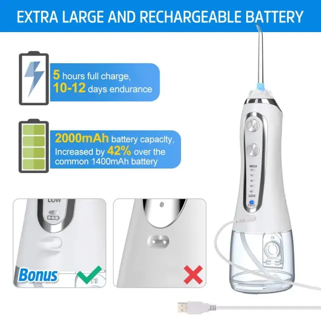 Oral Irrigator 5 Modes Portable 300ml Dental Water Flosser Jet USB Rechargeable Irrigator Dental Water Floss Tips Teeth Cleaner