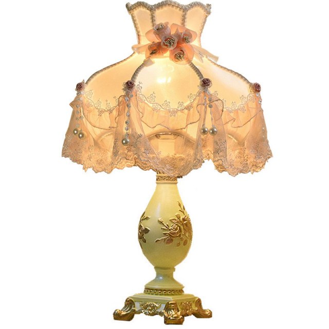 OOVOV Pastoral Fabric Princess Room Desk Lamp European Fashion Bedroom Desk Lamps Living Room Table Lamp