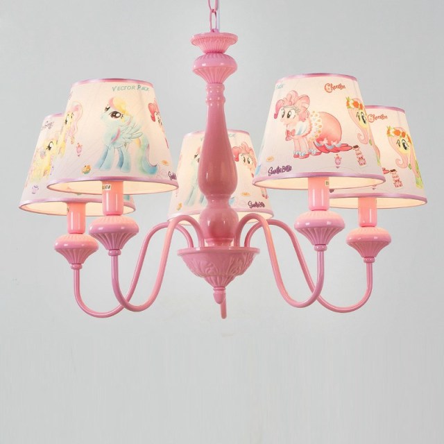 OOVOV Pink Princess Room Chandelier Cartoon Chandelier Lighting Flush Mount Ceiling Light Fixture Pendant Lamp for Girls Room Bedroom Baby Room 5 E14
