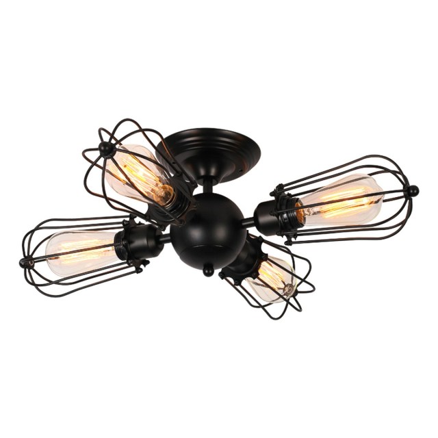 OOVOV Industrial Rotatable Semi-Flush Mount Ceiling Light Metal Vintage Ceiling Light Fixtures for Dining Room Kitchen Bar Cafe Black Painted Finish