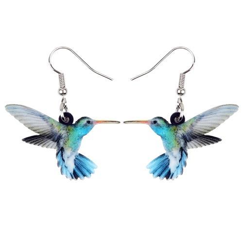 Bonsny Acrylic Flying Violet Sabrewing Hummingbird Bird Earrings Big Long Dangle Drop Fashion Animal Jewelry For Women Girls Kid