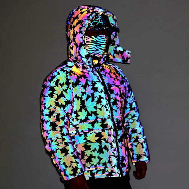 OOVOV Winter Coat Men Thick Warm Rainbow Reflective Jackets Mens Print Hip Hop Harajuku Style Parkas Loose Colorful Streetwear