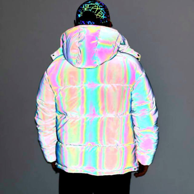 OOVOV Winter Coat Men Thick Warm Rainbow Reflective Jackets Mens Print Hip Hop Harajuku Style Parkas Loose Colorful Streetwear