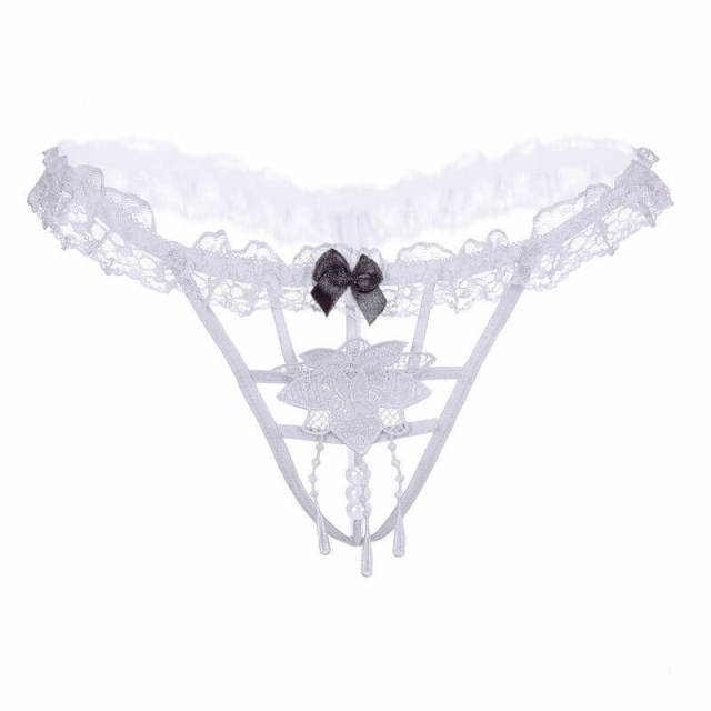 OOVOV Sexy Hollow Lace Temptation Panties Imitation Pearl Massage Porn Lace Underwear Underpants Sex Wear Briefs