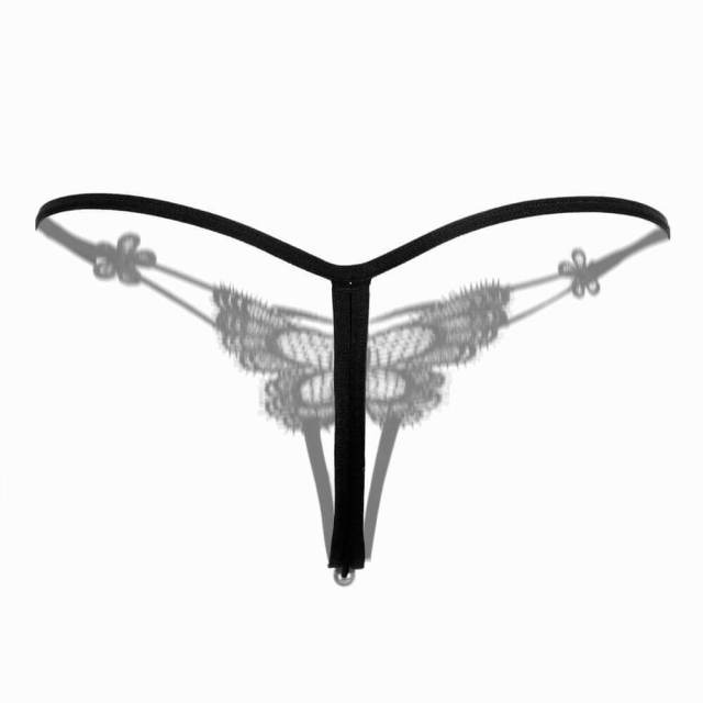 OOVOV Women's Thong 3 Pieces Imitation Pearl Massage Lace Briefs Sexy Underpants Women Sexy Panties Open Crotch