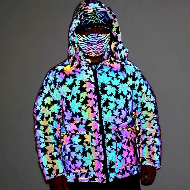 OOVOV Winter Coat Men Thick Warm Rainbow Reflective Jackets Mens Print Hip Hop Harajuku Style Parkas Loose Colorful Streetwear