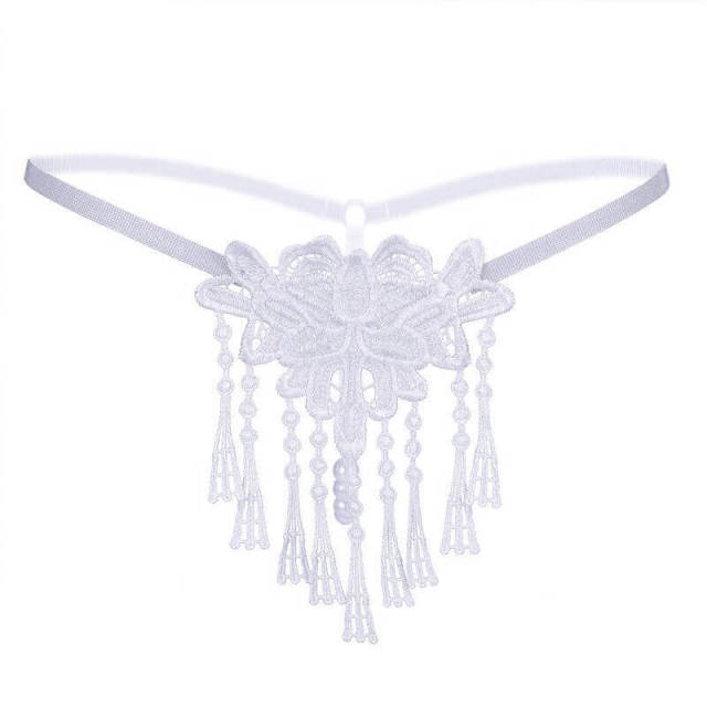 OOVOV Sexy Thong Panties Hollow Embroidery Tassel Sexy Lingerie   Pearl Massage Transparent Low Waist Panties