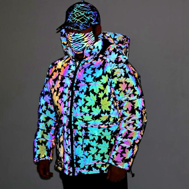 OOVOV Winter Coat Men Thick Warm Rainbow Reflective Jackets Mens Print Hip Hop Harajuku Style Parkas Loose Colorful Streetwear