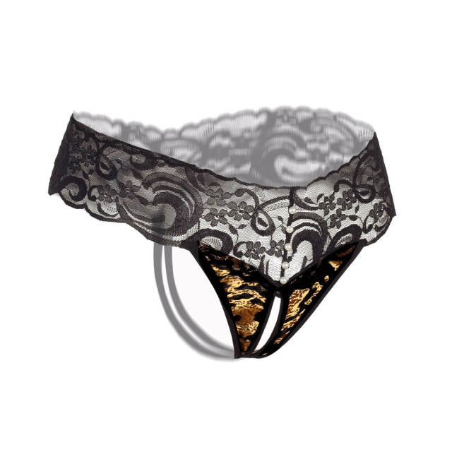 OOVOV Women Thongs Leopard Print Erotic Appeal Underwear Girls G String Hot Crotchless Panties For Sex Sexy Intimates T-back T Briefs