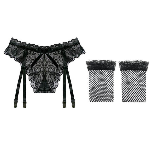 OOVOV Women Sexy Floral Lace Suspender Underwear Garter Belt Set See-through Fun Stockings Sexy Thong