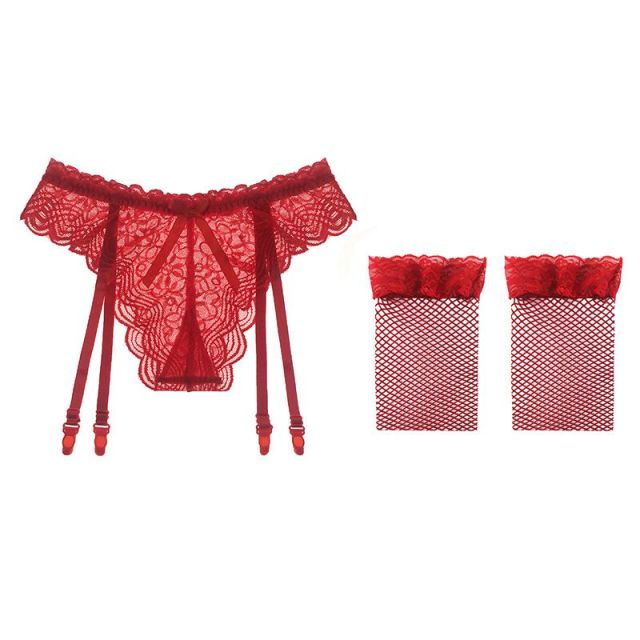 OOVOV Women Sexy Floral Lace Suspender Underwear Garter Belt Set See-through Fun Stockings Sexy Thong