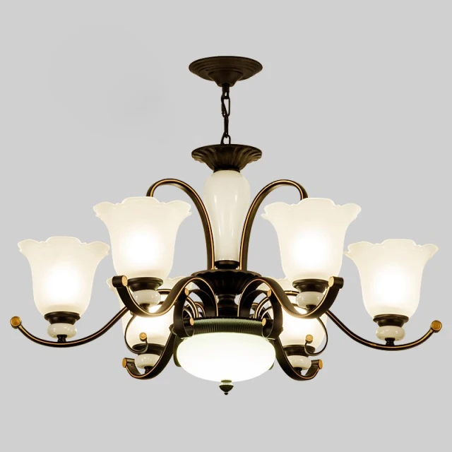 OOVOV American Living Room Iron Chandelier Glass Restaurant Study Room Bedroom Pendant Lamp E27 Black