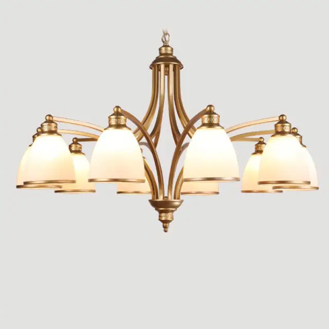 OOVOV American Village Living Room Chandelier Gold Iron Glass E27 for Study Room Restaurant Pendant Light Lamp