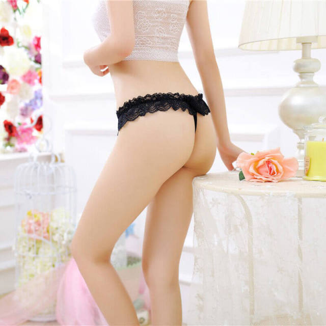 OOVOV Sexy Lady Pearl String Massage Real Temptation Low Waist Lace Lingerie Open Thong Panties Transparent Underwear,3 Pieces