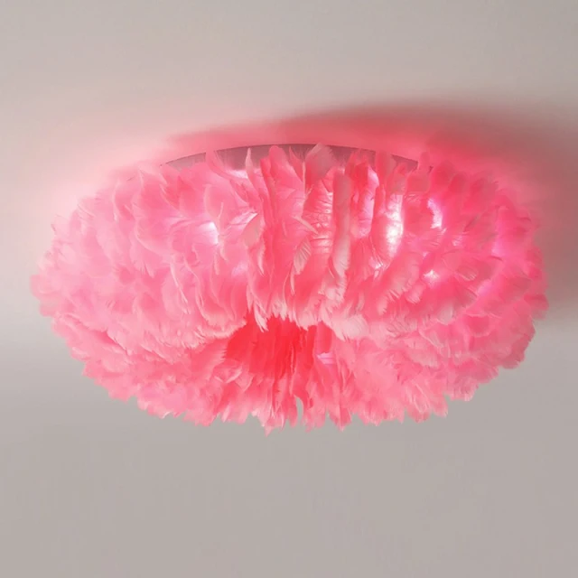 OOVOV White Feather Ceiling Lights LED Indoor Home Ceiling Light Fixture for Bedroom Dining Room Princess Room 50cm