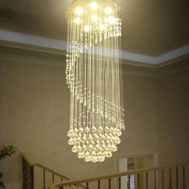 Crystal Ball Hanging Stair LED Ceiling Pendant Light Modern Living Room Crystal Chandeliers Luxury Stainless Steel Parlor Dining room Ceiling Lights