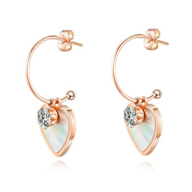 OOVOV Women Stainless Steel Zircon Shell C-shaped Earrings Titanium Steel Rose Gold Lady Stud Earrings