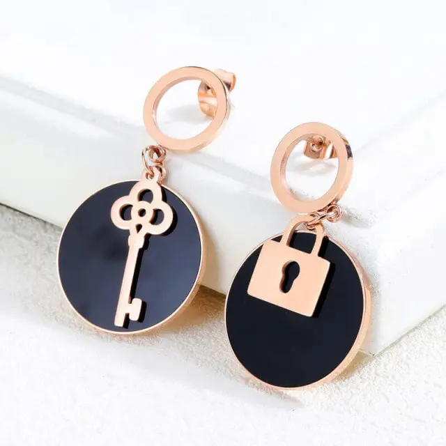 OOVOV Simple Geometric Stud Earrings Asymmetrical Earrings Rose Gold Titanium Steel Earrings For Women Girl