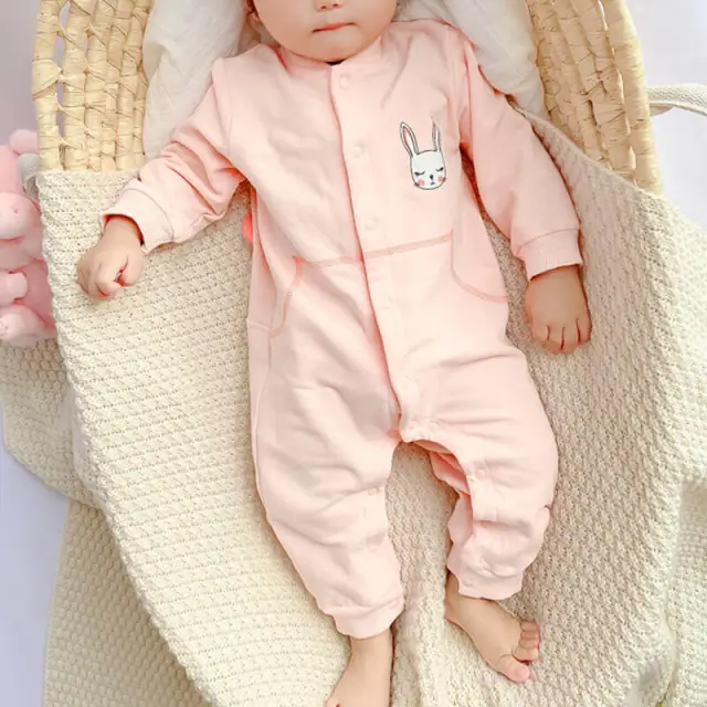 OOVOV Baby Pajamas Jumpsuit,Long Sleeve Infant Snap-button Placket One Piece Bodysuit Spring Clothes