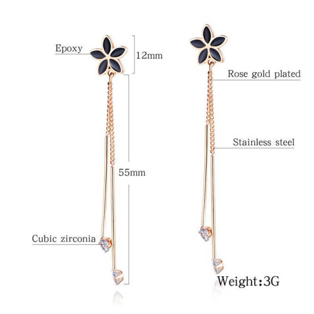 OOVOV Tassel Hoop Earring Titanium steel Gold Long Chain Drop Dangle Hook Fashion Crystal Earring for Women Girl