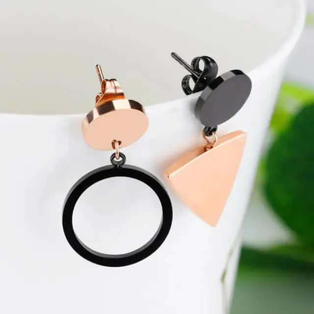 OOVOV Simple Geometric Stud Earrings Asymmetrical Earrings Rose Gold Titanium Steel Earrings For Women Girl