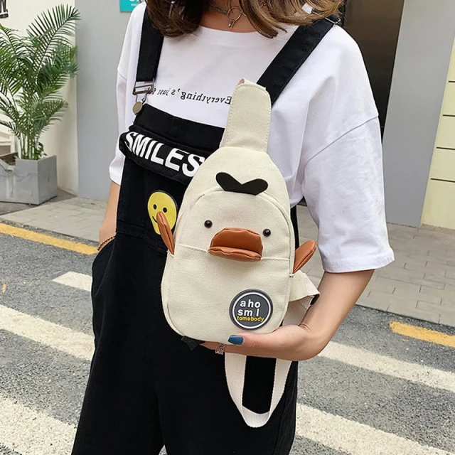 OOVOV Mini Chest Bag For Women,Canvas Bag Female Messenger Bag,Cute Duck Shape Crossbody Bag,Small,Light and Portable.