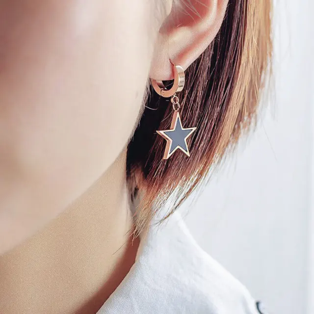 OOVOV Women Girl Stud Earrings Rose Gold Titanium Steel Earrings Roman Numeral Sasanqua Star Short Ear Buckle Jewelry