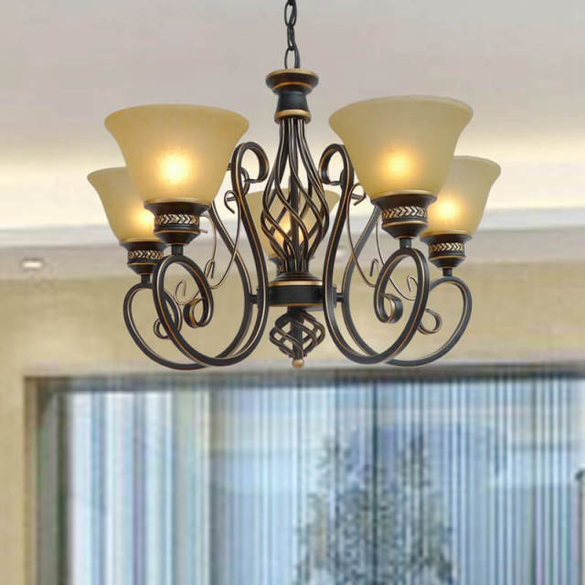 OOVOV Living Room Iron Chandelier American Pendant Lights With Glass Lampshade E27 for Study Room Restaurant Bedroom