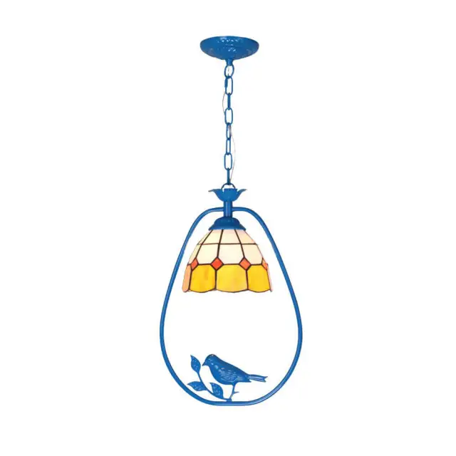 OOVOV Tiffany Hallway Pendant Light Blue Black Iron Birds Balcony Corridor Dining Room Pendent Lamp