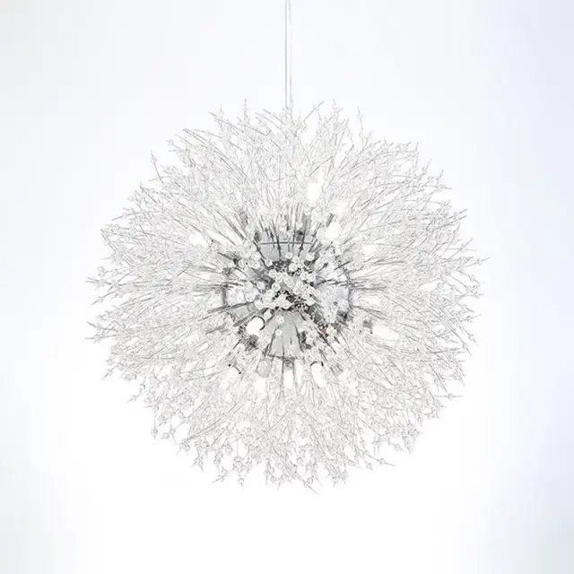 OOVOV Crystal Ice Flower Restaurant Chandelier Iron 9 Lights Dining Room Bar Cafe Clothing Store Stairs Dandelion Pendant Lamp