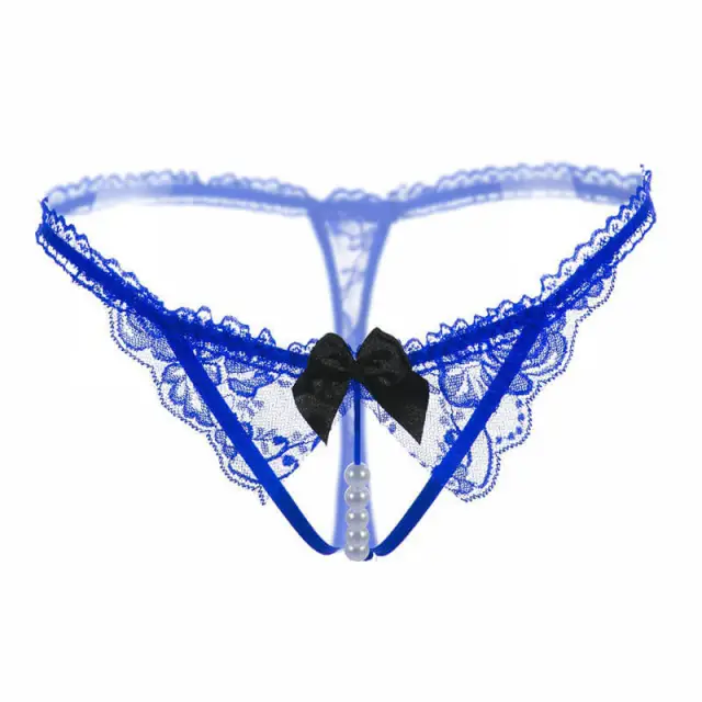 OOVOV Open Crotch Pearl Massage Panties G-String Women Sexy Lace hot transparent Lingerie with bow-tie Female Underwear Thong Briefs Sex Love