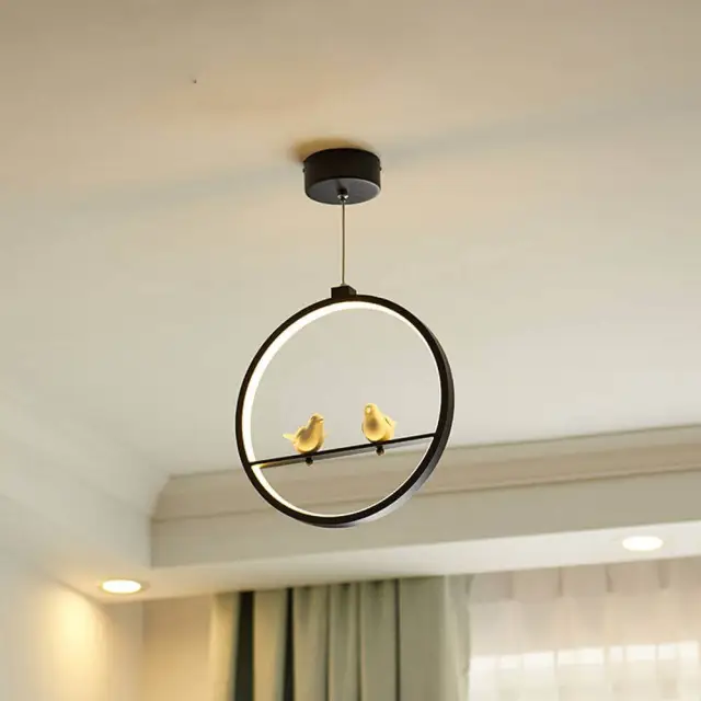 OOVOV Nordic LED Birds Bar Cafe Pendant Light Restaurant Balcony Hallway Pendant Lamp Black White Aluminum Resin