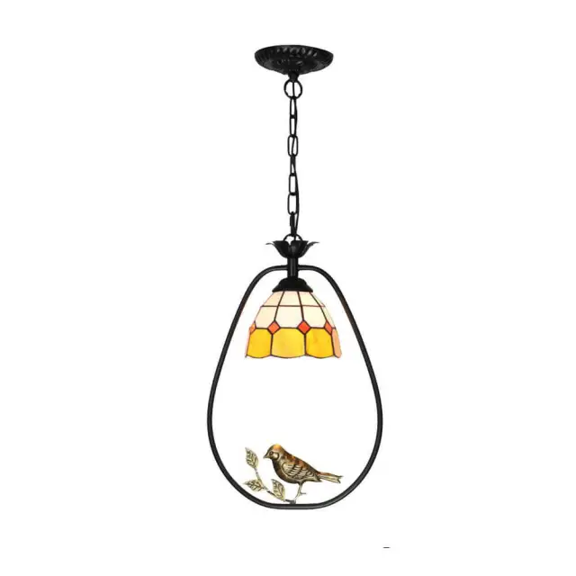 OOVOV Tiffany Hallway Pendant Light Blue Black Iron Birds Balcony Corridor Dining Room Pendent Lamp