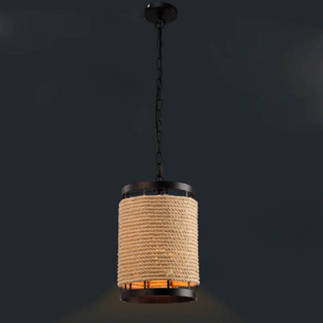 OOVOV Industrial Hanging Lamp Pendant Light Vintage Metal Round Rustic Country Style Ceiling Lamp Hemp Rope Hanging Lighting Fixture