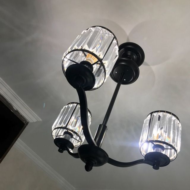 OOVOV Crystal Chandelier-Fashion Black Iron Crystal Restaurant Pendant Lighting Bedroom Study Room Pendant Lamp