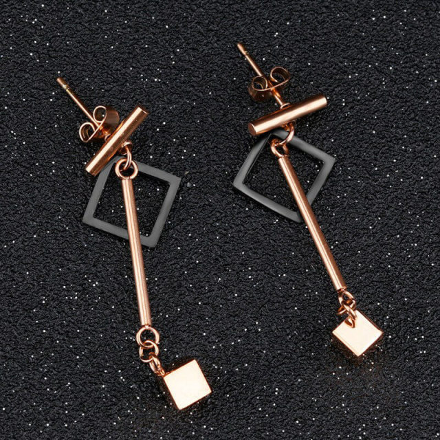 OOVOV Long Tassel Earrings Titanium Stainless Steel Inlaid Pearl Rose Gold Fashion Trendy Women Jewelry Gifts