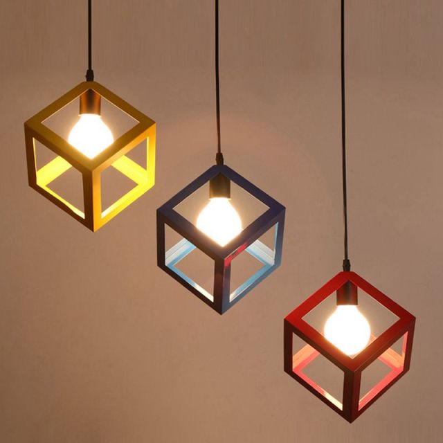 OOVOV Dining Room Pendant Lights Simple Color Cube Restaurant Cafe Bar Kitchen Iron Pendent Lamp Pendant Lighting