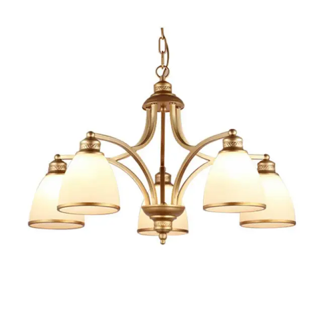 OOVOV American Village Living Room Chandelier Gold Iron Glass E27 for Study Room Restaurant Pendant Light Lamp