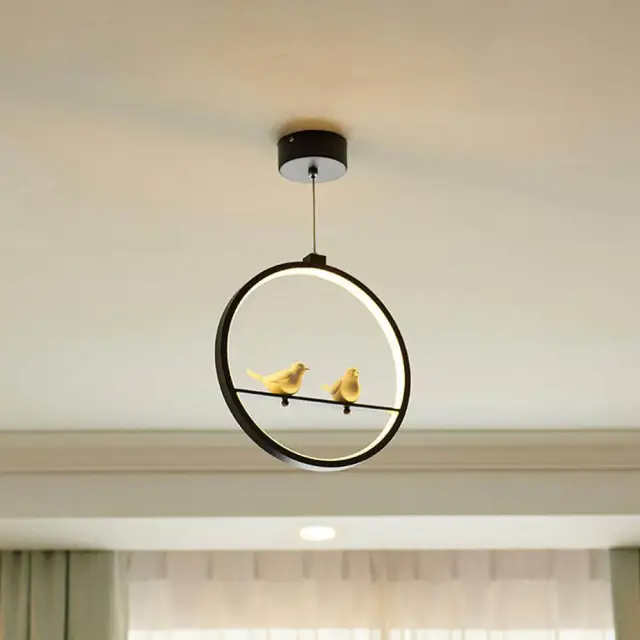 OOVOV Nordic LED Birds Bar Cafe Pendant Light Restaurant Balcony Hallway Pendant Lamp Black White Aluminum Resin