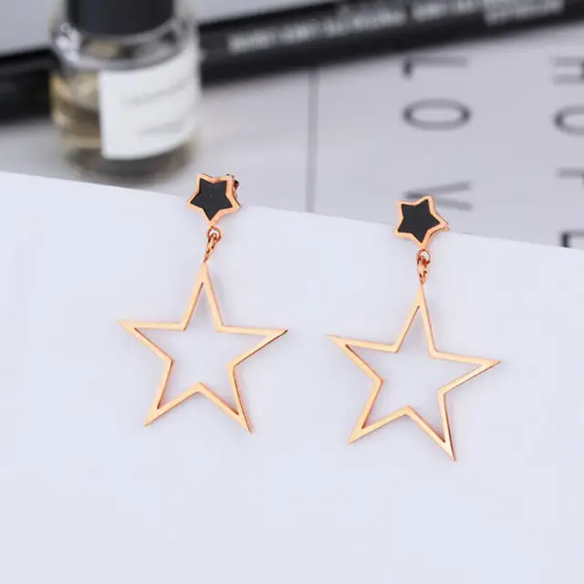 OOVOV Simple Geometric Stud Earrings Asymmetrical Earrings Rose Gold Titanium Steel Earrings For Women Girl