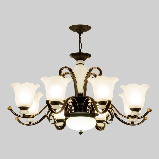 OOVOV American Living Room Iron Chandelier Glass Restaurant Study Room Bedroom Pendant Lamp E27 Black